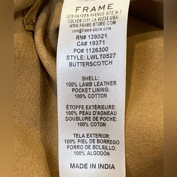 NWT FRAME Butterscotch Brown Gym Cropped Lambskin Leather Pants-Sz XS & M - Picture 12 of 12